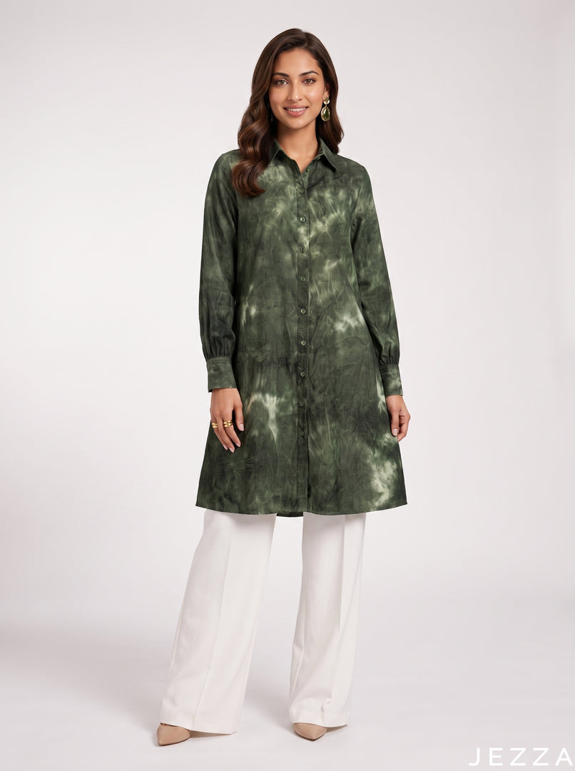 Artful Tide: Tie-Dye Poly Cotton Knee Top 91641