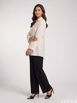 Load image into Gallery viewer, Pinstripe Grace: White Poly Cotton Below Hip Top 86892