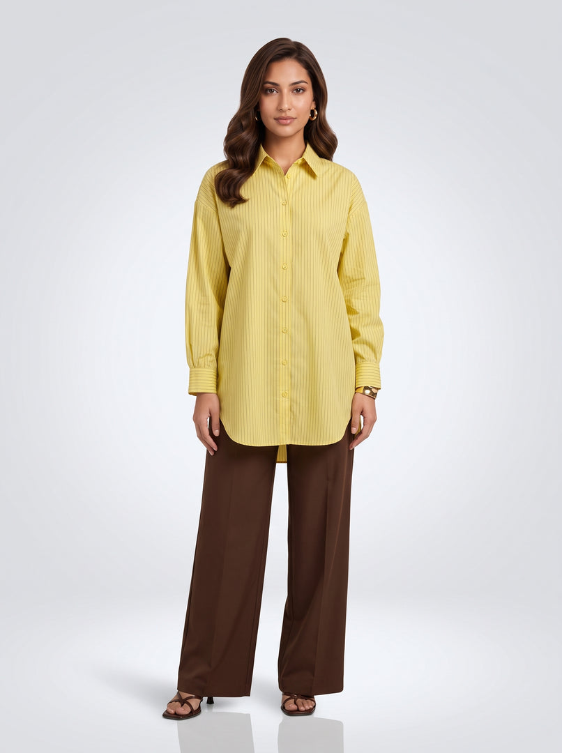 Sunlit Stripes: Yellow Pinstripe Above Knee Top 87522