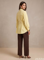 Load image into Gallery viewer, Sunlit Ease: Yellow Cotton Hip Top 87071