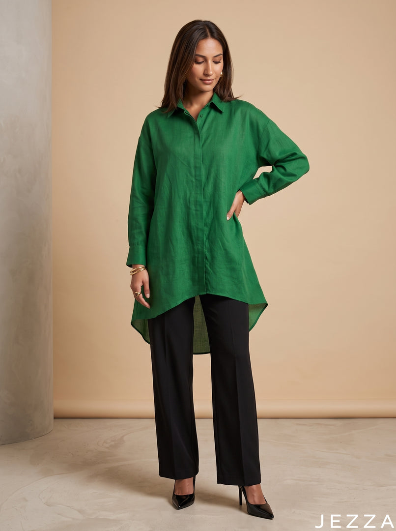 Forest Tone: Dark Green Slub Polyester Hip Top 87162