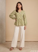 Load image into Gallery viewer, Grid Muse: Geometric Rayon Hip Top 90111