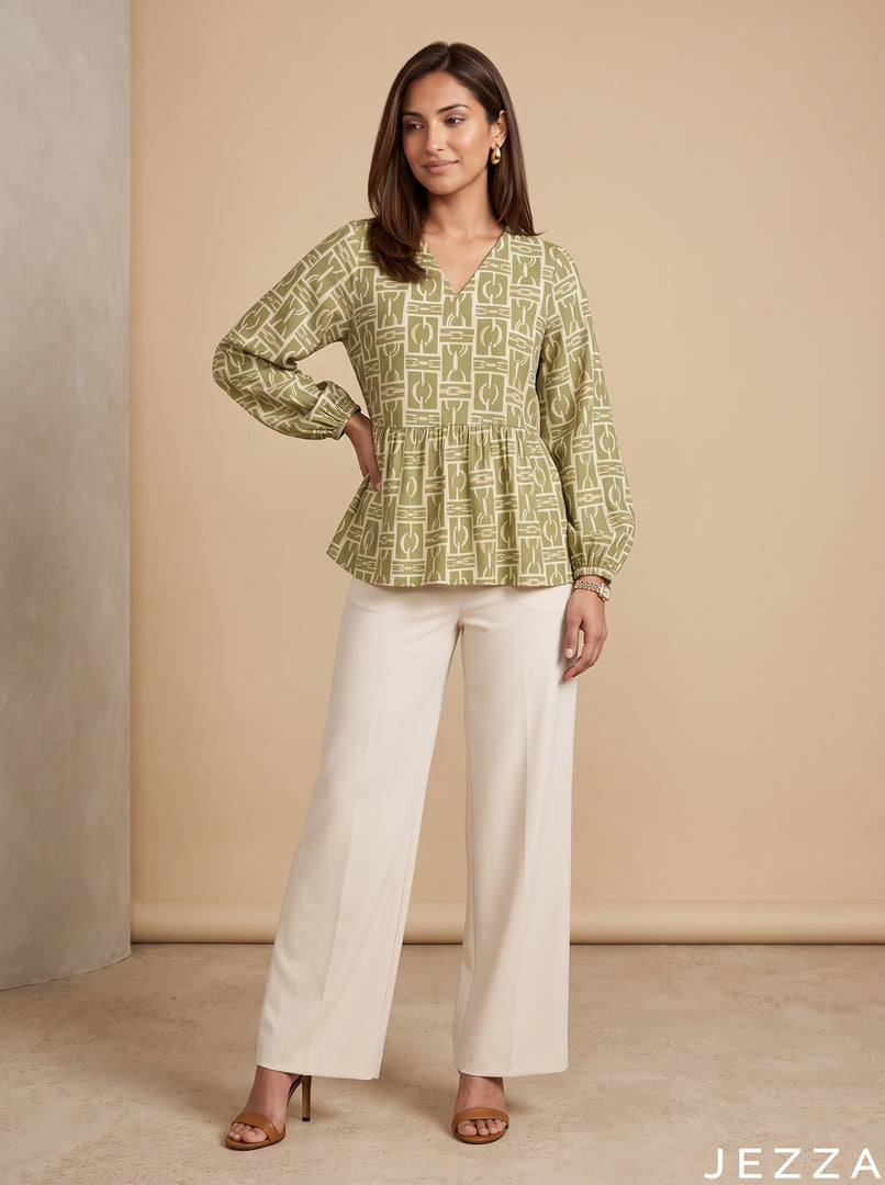 Grid Muse: Geometric Rayon Hip Top 90111