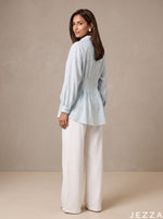 Load image into Gallery viewer, Skyline Ease: Light Blue Cotton Hip Top 87072