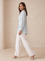 Load image into Gallery viewer, Skyline Ease: Light Blue Cotton Hip Top 87072
