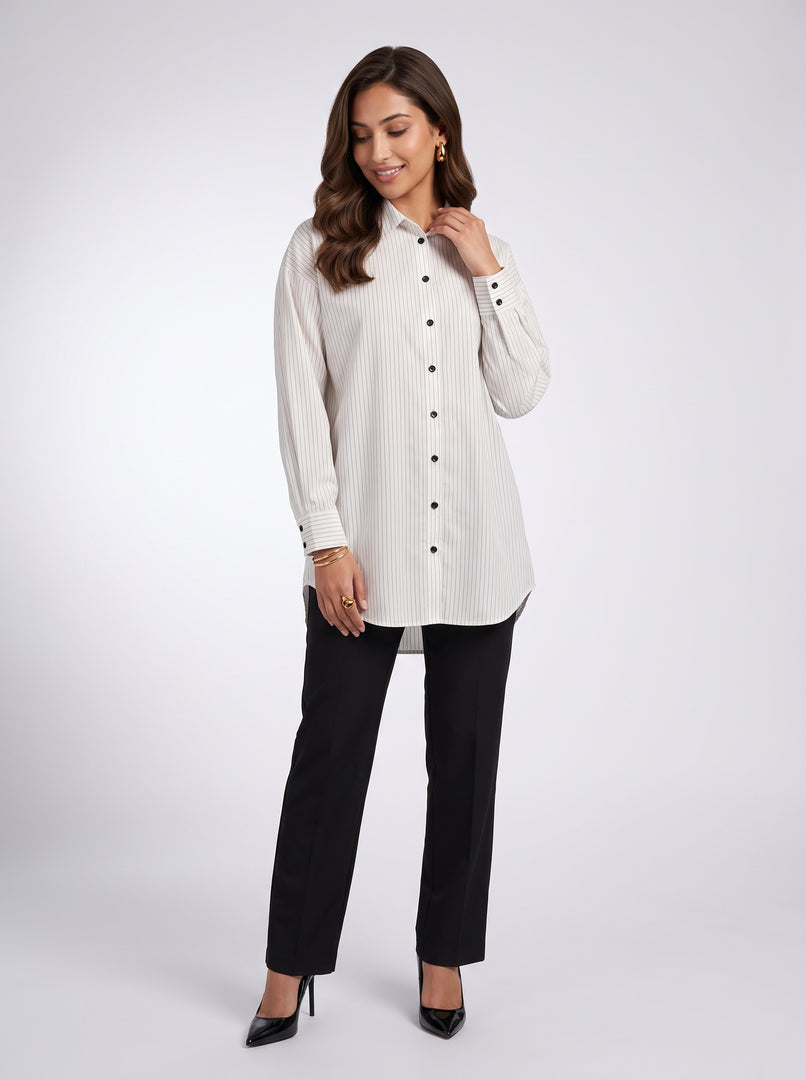 Classic Lines: White Pinstripe Above Knee Top 87521