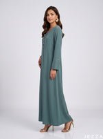Load image into Gallery viewer, Pine Serenity: Green Polyester A-Line Dress 88402