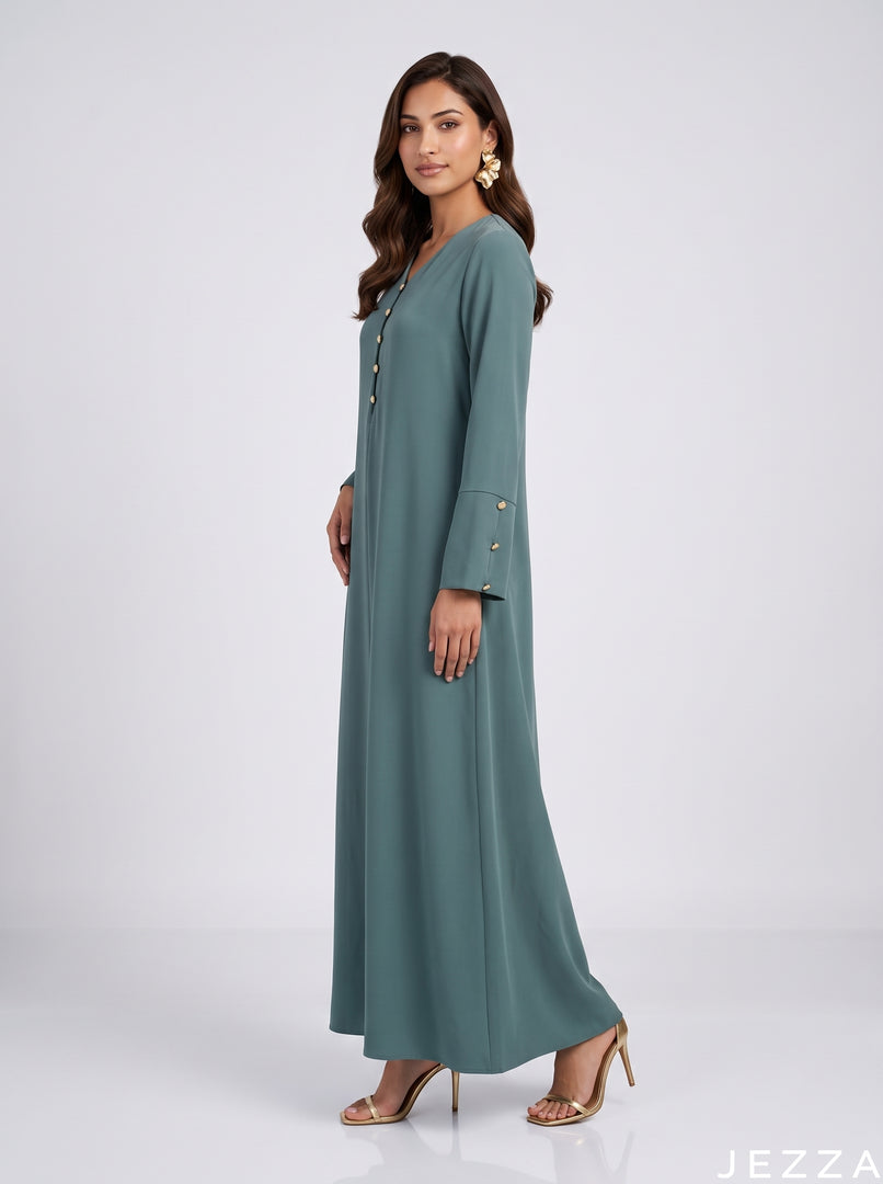 Pine Serenity: Green Polyester A-Line Dress 88402