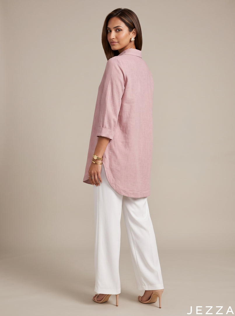 Blush Ease: Pink Cotton Below Hip Top 86962