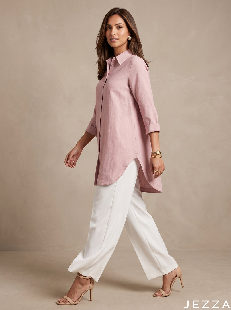 Blush Ease: Pink Cotton Below Hip Top 86962