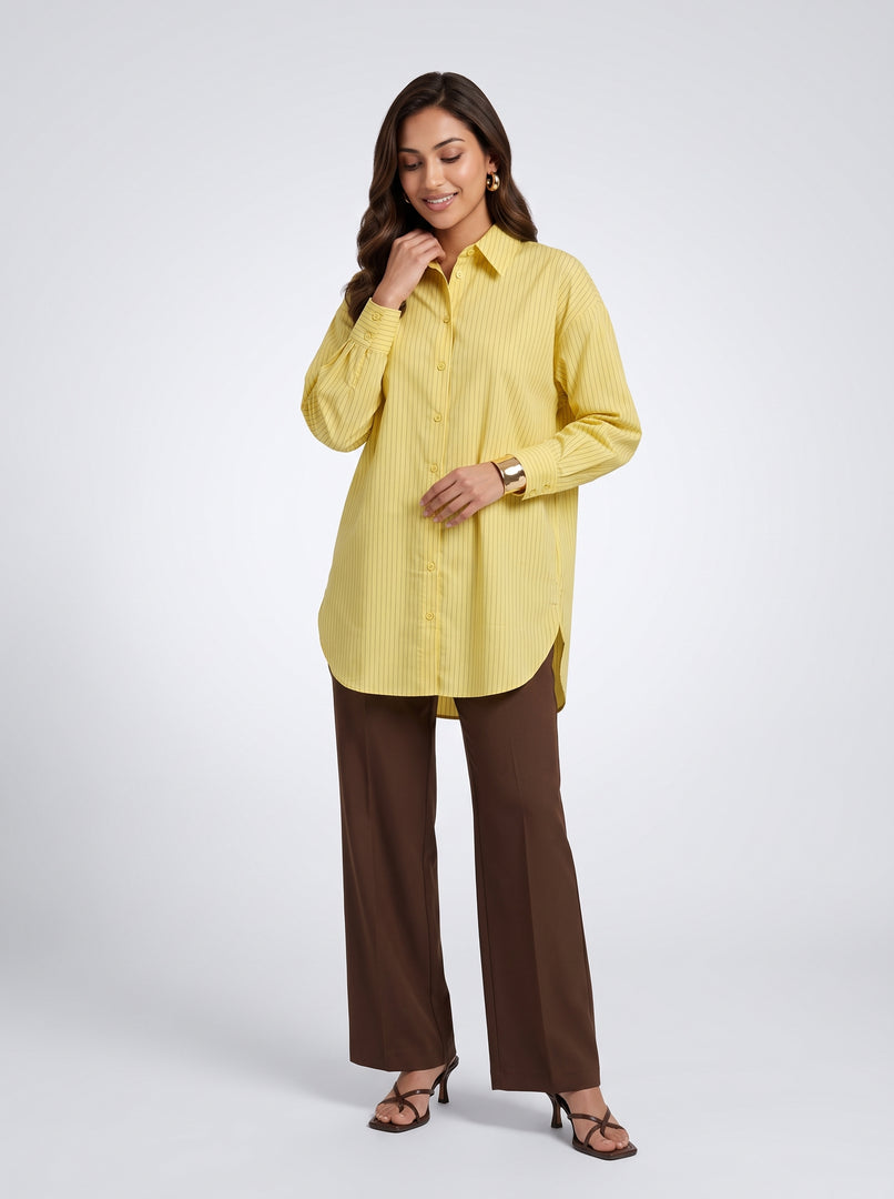 Sunlit Stripes: Yellow Pinstripe Above Knee Top 87522
