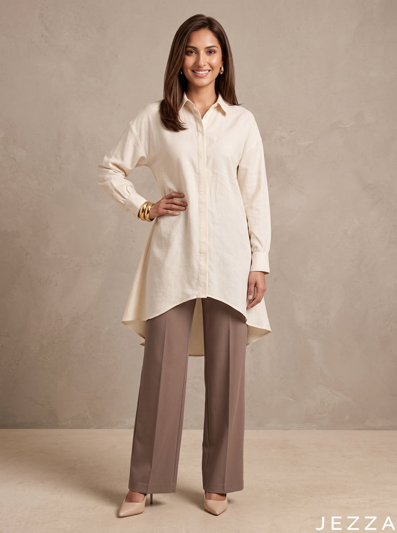Ivory Drift: Off White Slub Polyester Hip Top 87163