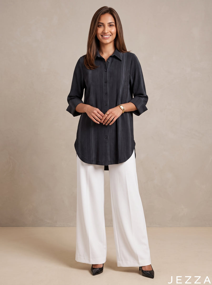 Stripe Ease: Cotton Below Hip Top 88421