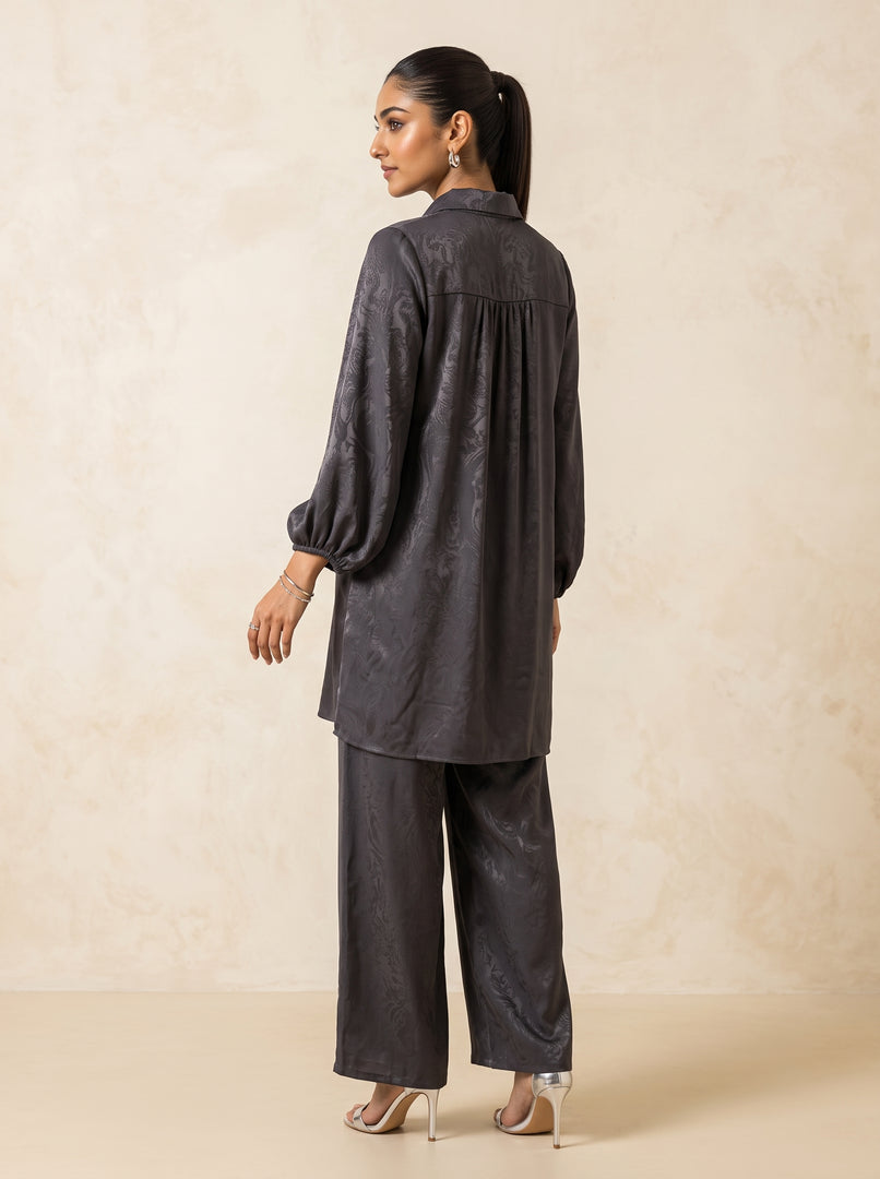Grey Harmony: Jacquard Top & Pant Set 92141/92151