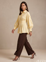 Load image into Gallery viewer, Sunlit Ease: Yellow Cotton Hip Top 87071