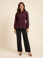Load image into Gallery viewer, Burgundy Waist Pleated Hip Top 91823