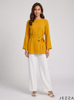 Load image into Gallery viewer, Golden Glow: Thick Georgette Below Hip Top 87812