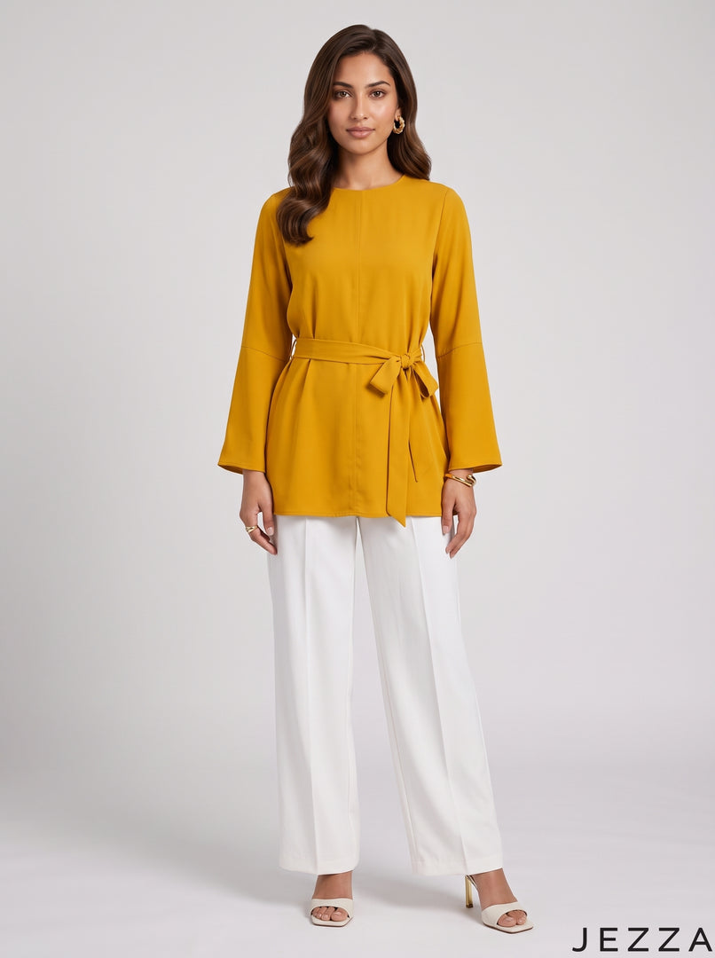 Golden Glow: Thick Georgette Below Hip Top 87812