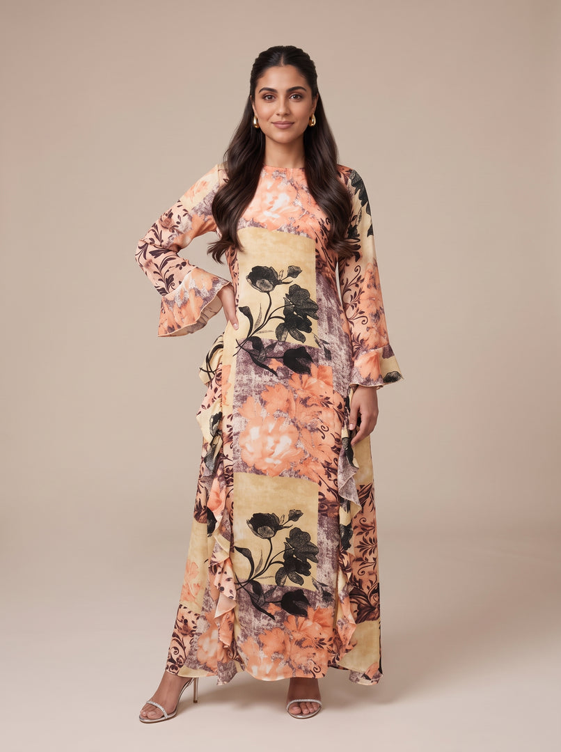 Abstract Print Long Dress 88432
