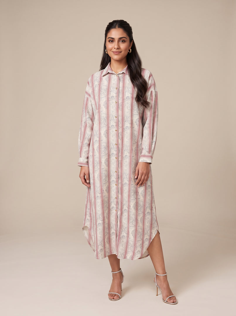 Abstract Collared Midi Top 93971