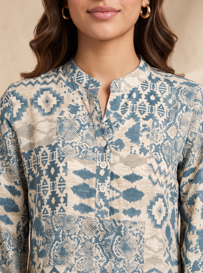 A geometric Aztec Print Above Knee Top 92631