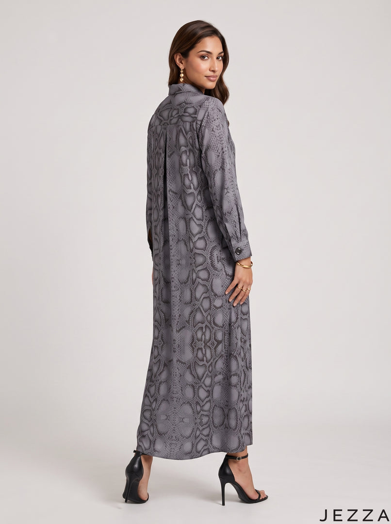 Serpent Elegance: Snake Print A-Line Dress 90461