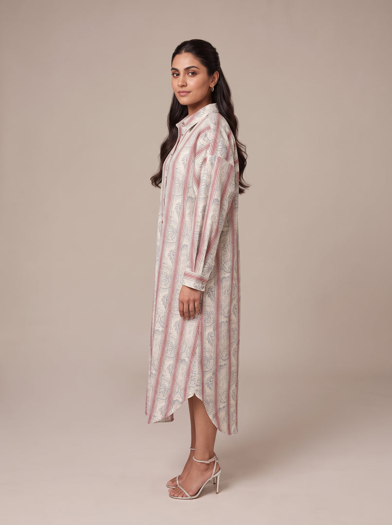 Abstract Collared Midi Top 93971