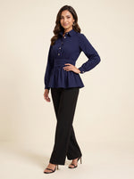 Load image into Gallery viewer, Navy Blue Waist Pleated Hip Top 91821