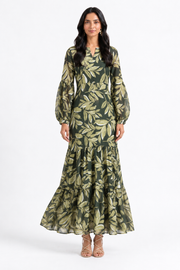 Botanical Leaf Print Long Dress 93991