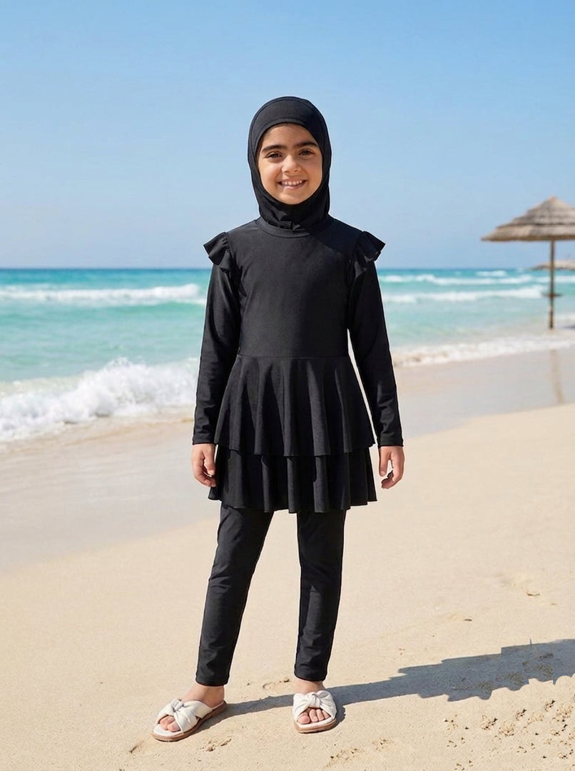 Streamlined Depth: Black Swimwear Set 89801