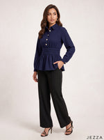 Load image into Gallery viewer, Navy Blue Waist Pleated Hip Top 91821