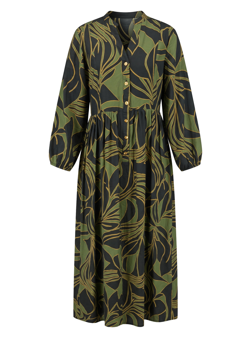 Abstract Print Mandarin Collar Dress 92791