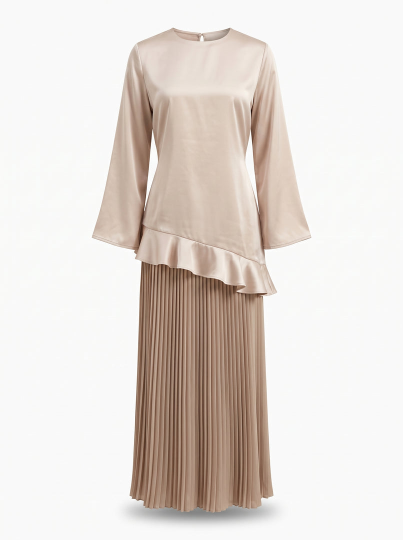 Beige Round Neck Satin Top 82131