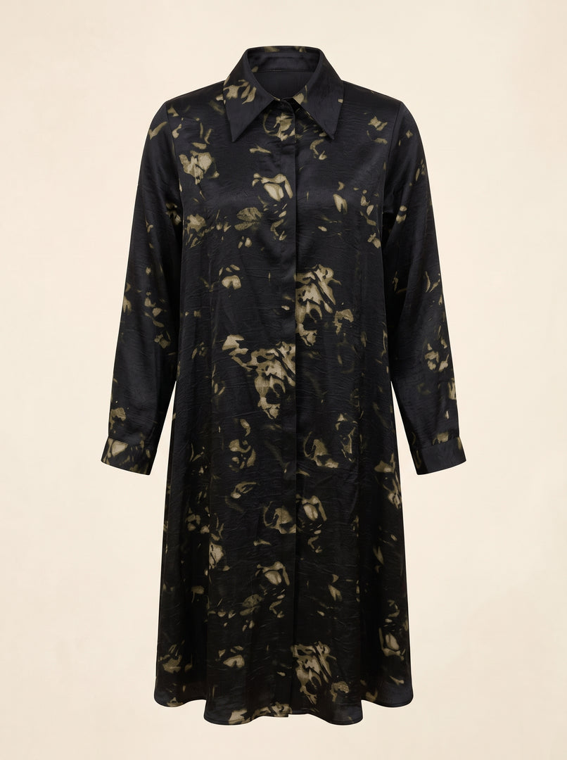 Satin Abstract Print Long Top 94381