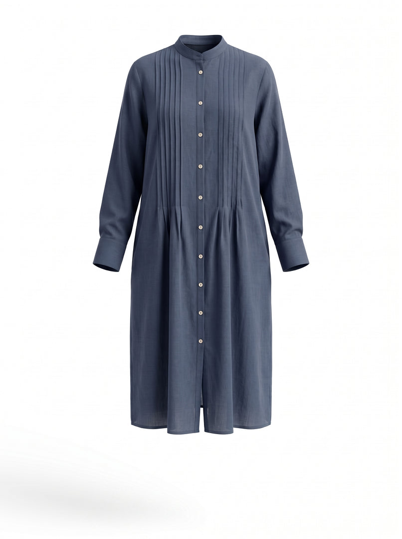 Spruce Blue Mandarin Collar Midi Top 79723