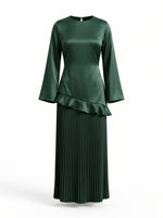 Load image into Gallery viewer, Pine Green Round Neck Satin Top 82132