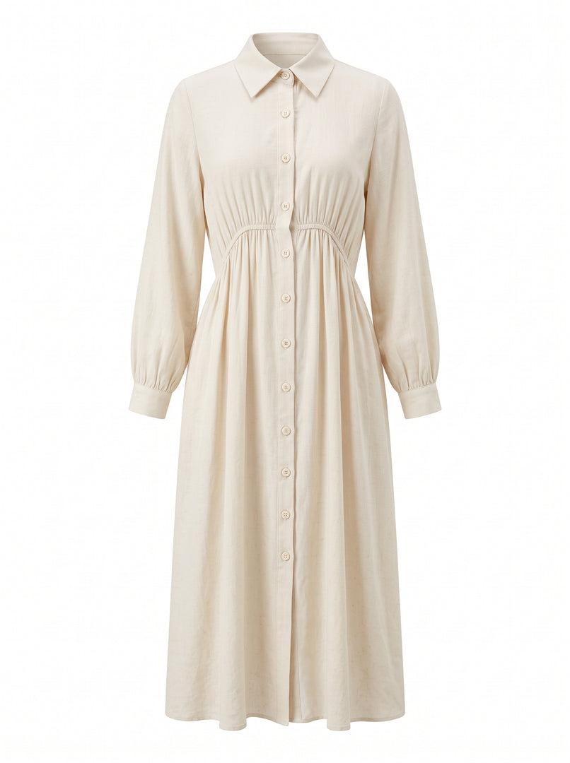 Linen Dust Collared Midi Dress 87936