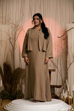 Load image into Gallery viewer, Structured Serenity: Khaki Cotton Jacket &amp; Dress Set 82581/8257