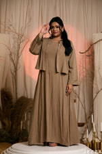 Load image into Gallery viewer, Structured Serenity: Khaki Cotton Jacket &amp; Dress Set 82581/8257