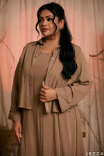 Load image into Gallery viewer, Structured Serenity: Khaki Cotton Jacket &amp; Dress Set 82581/8257