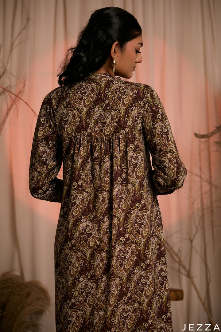Paisley Line: Mandarin V-Neck Midi Top 82361