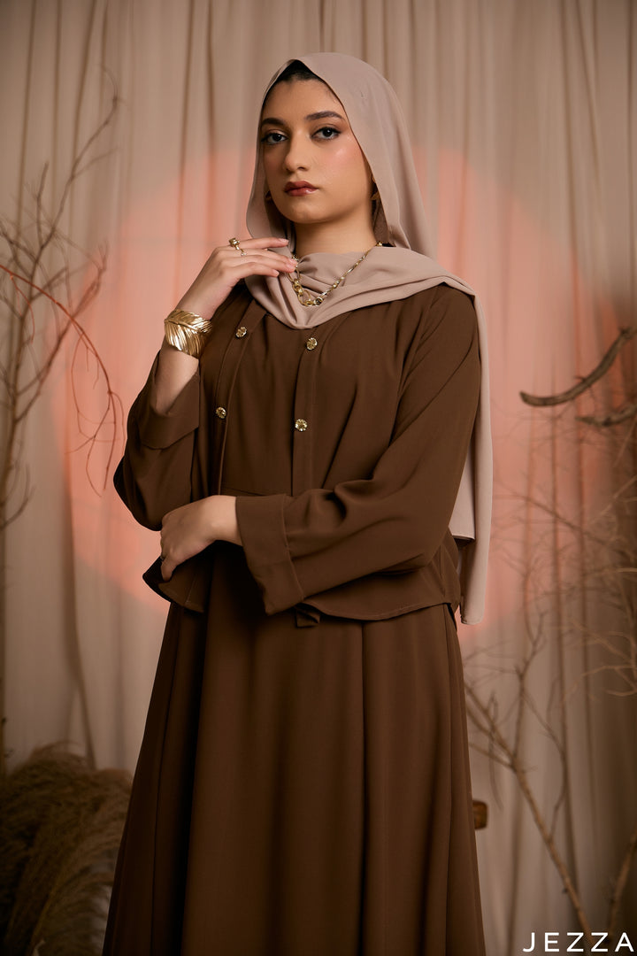 Timeless Harmony: Sepia Jacket & Dress Set 82052/82042