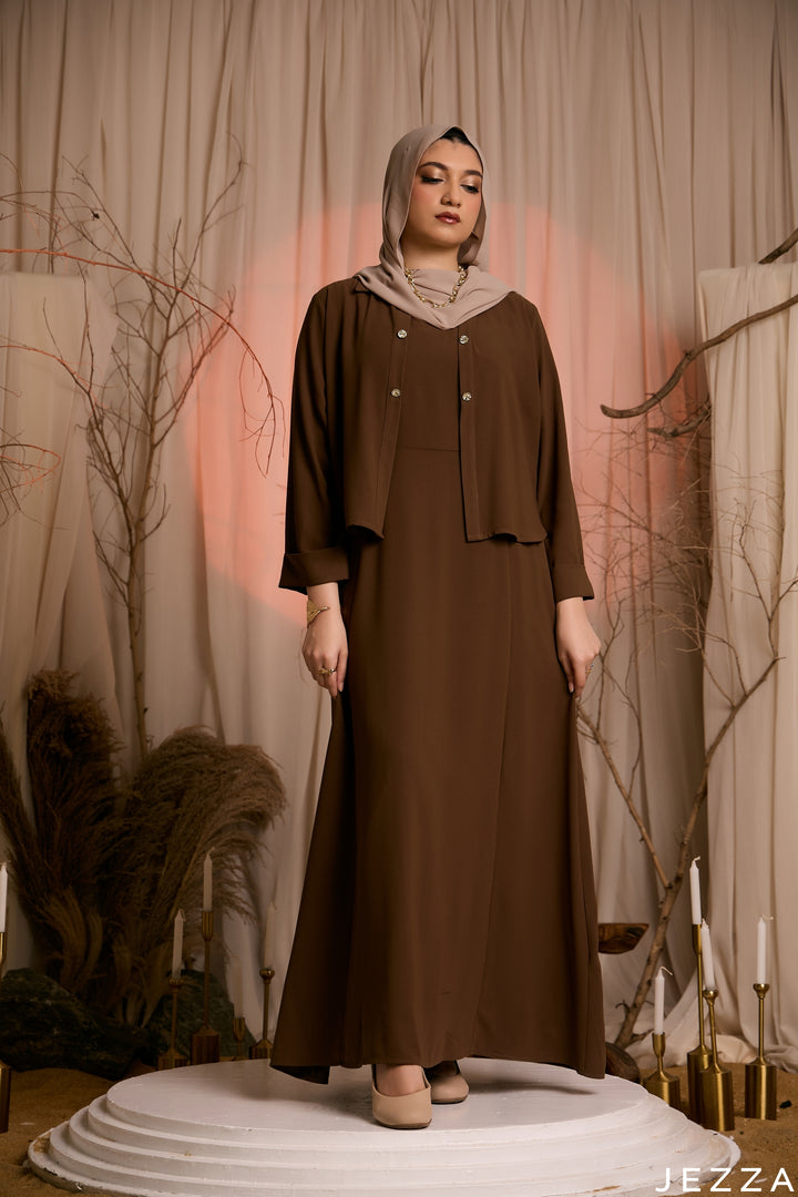 Timeless Harmony: Sepia Jacket & Dress Set 82052/82042