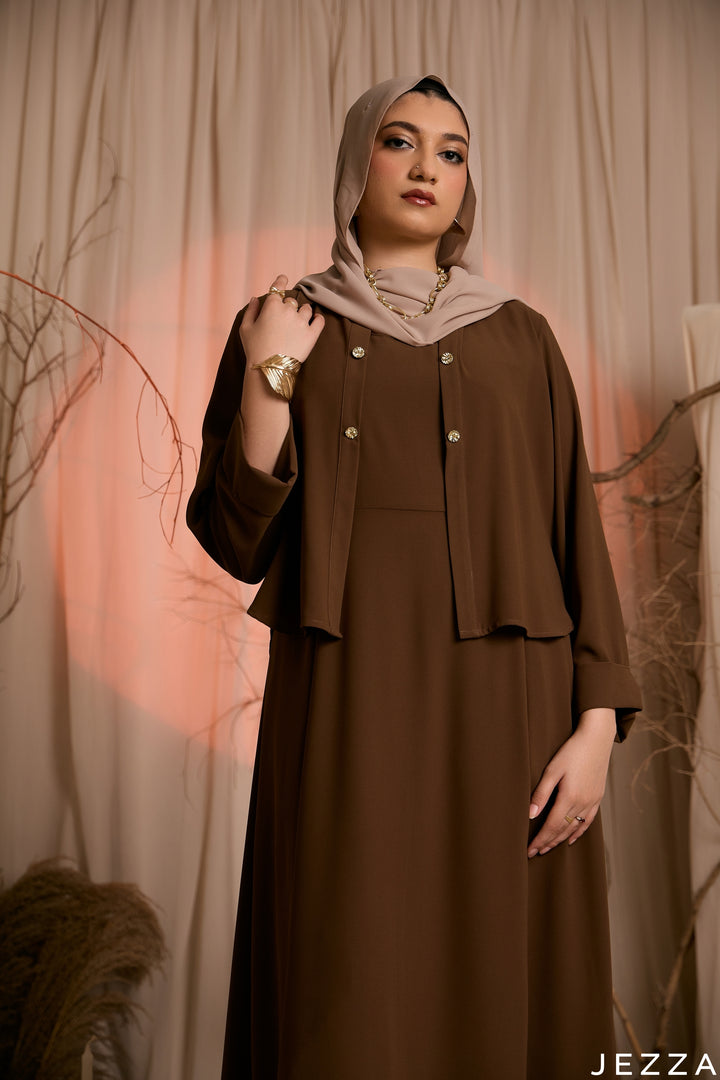Timeless Harmony: Sepia Jacket & Dress Set 82052/82042