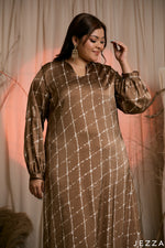 Load image into Gallery viewer, Gridline Grace: Satin A-Line Maxi Dress 78331