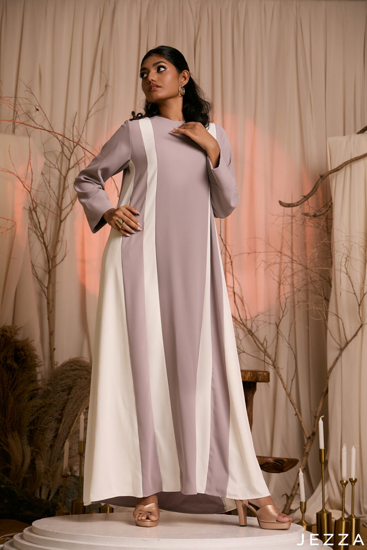 Earthy Elegance: Oat & Off White A-Line Dress 76972