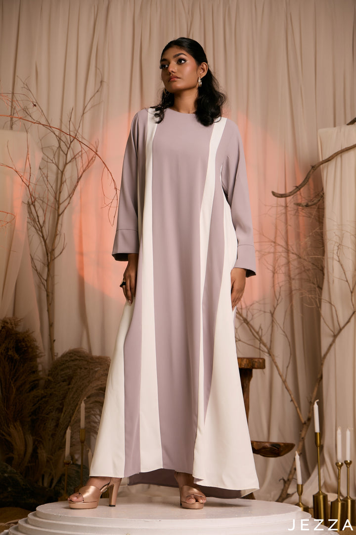 Earthy Elegance: Oat & Off White A-Line Dress 76972