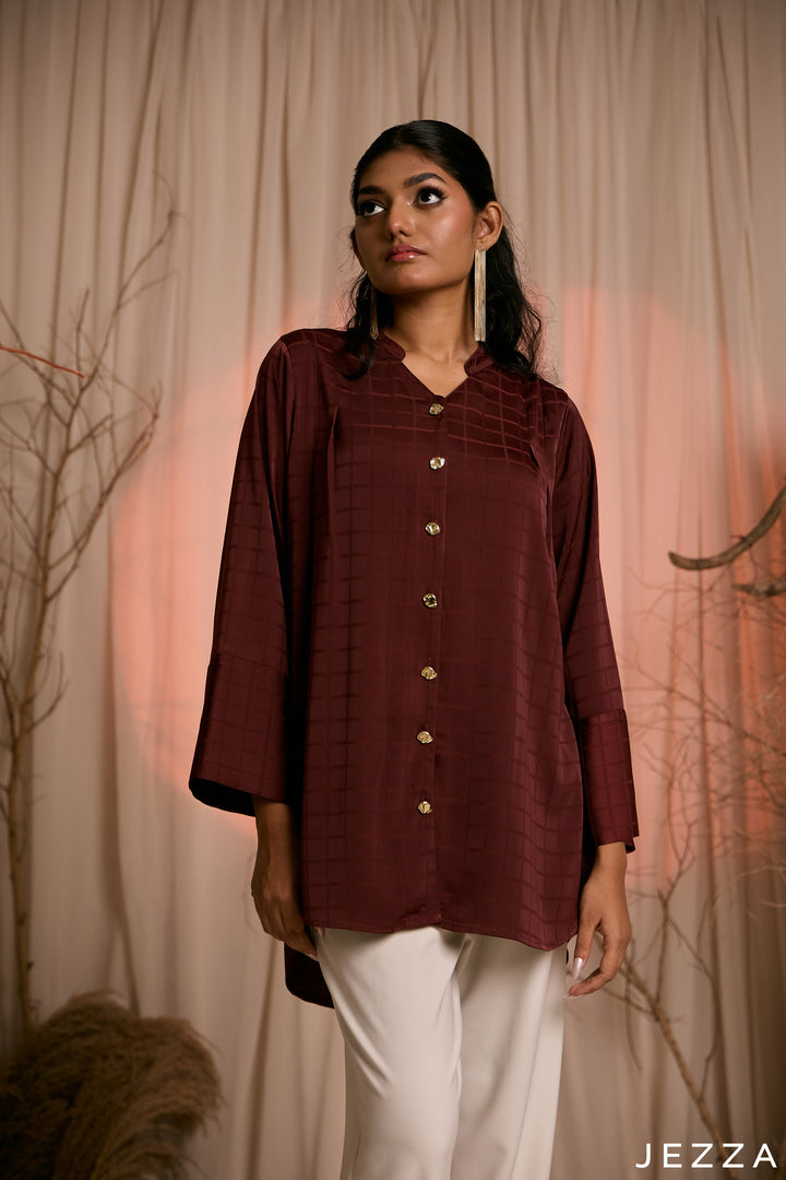 Crimson Crest: Brocade Detail Long Top 82421