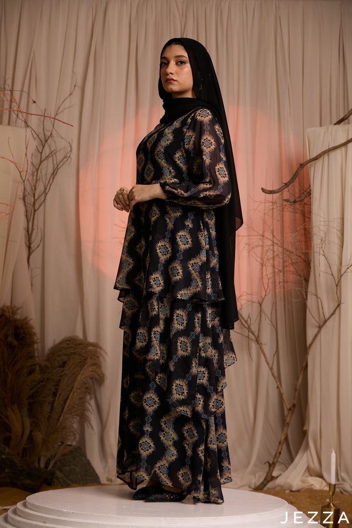 Medallion Drift: Long Sleeve Chiffon Maxi 83111
