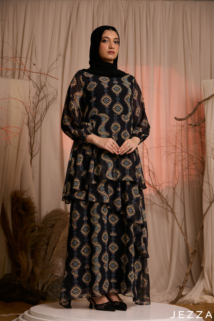 Medallion Drift: Long Sleeve Chiffon Maxi 83111